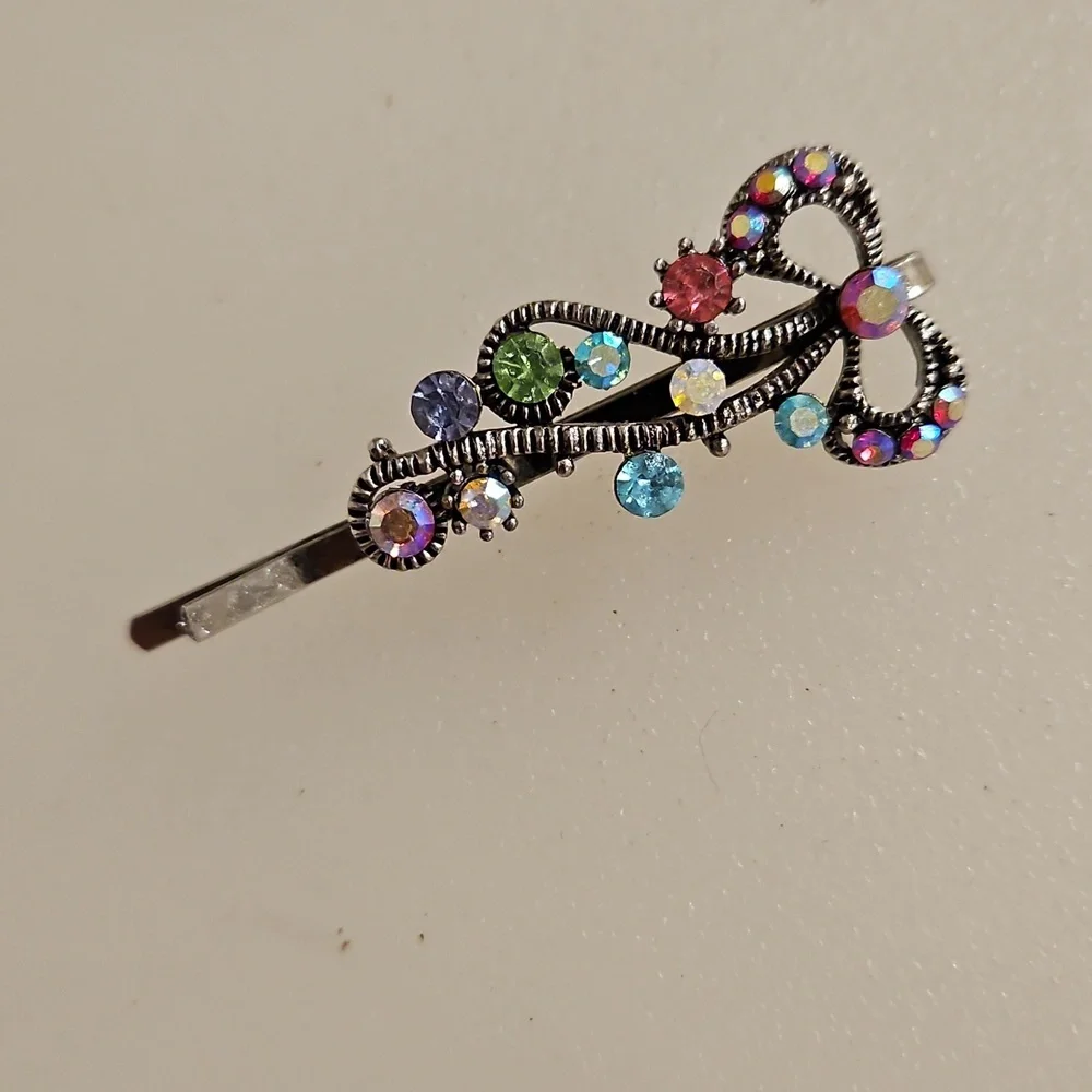 Set of 5 Multicolor Mixed Media Floral Rhinestone hair pins Special Occasion